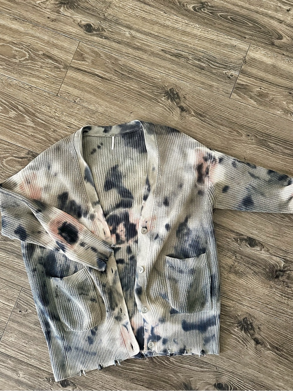 Young Fabulous & Broke Tie-Dye Ribbed Cardigan in Cream, Navy & Blush